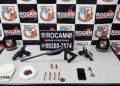 Ação da Rocam no bairro Cidade de Deus resulta em duas detenções e apreensão de armas, drogas e munições